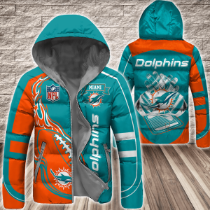 Miami Dolphins NFL 3D Custom Name Down Filled Coat DFC046