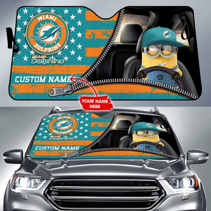 Miami Dolphins NFL Football Team Car Sun Shade Minions CSS0696