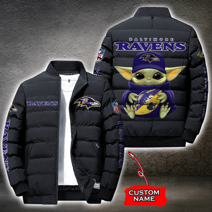 NFL Baltimore Ravens Custom Name Baby Yoda Down Jacket Puffer Jacket PJ038