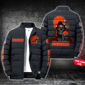 NFL Cleveland Browns Custom Name Skull Down Jacket Puffer Jacket PJ014