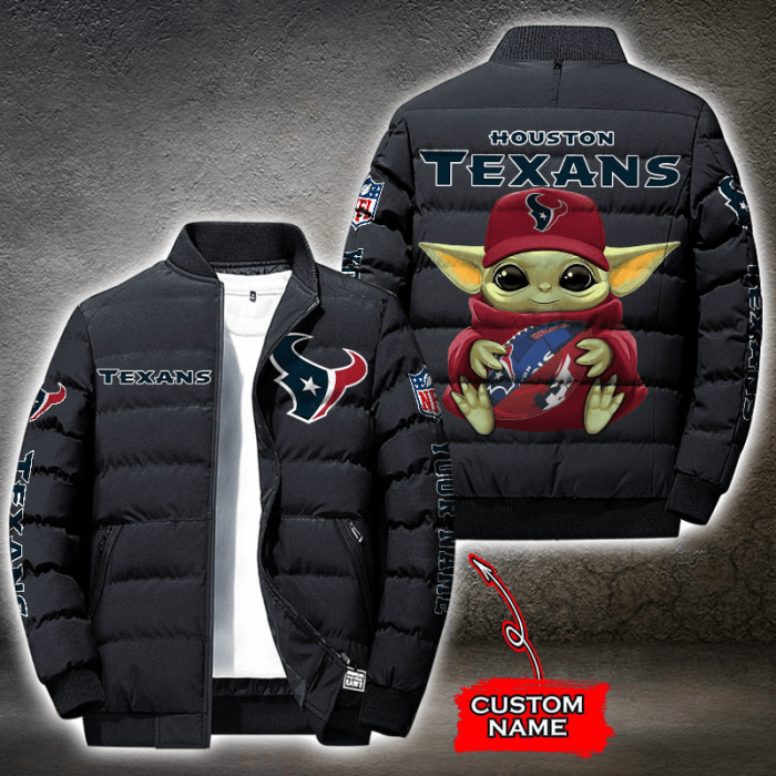 NFL Houston Texans Custom Name Baby Yoda Down Jacket Puffer Jacket PJ041