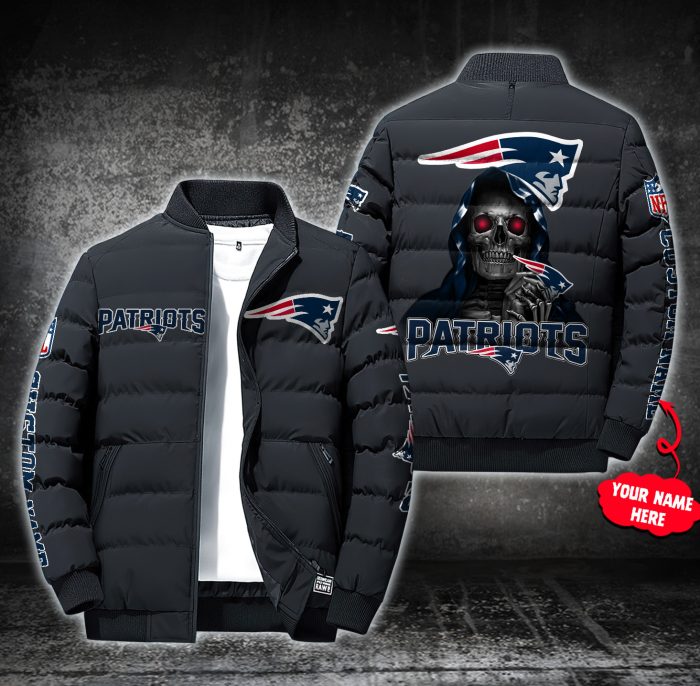 NFL New England Patriots Custom Name Skull Down Jacket Puffer Jacket PJ037