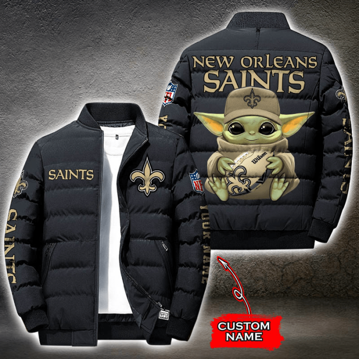 NFL New Orleans Saints Custom Name Baby Yoda Down Jacket Puffer Jacket PJ026