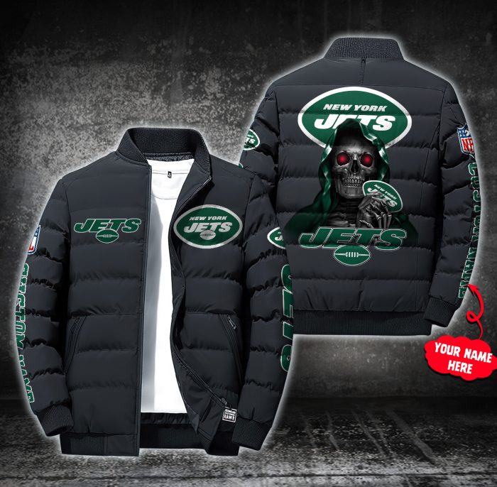 NFL New York Jets Custom Name Skull Down Jacket Puffer Jacket PJ048