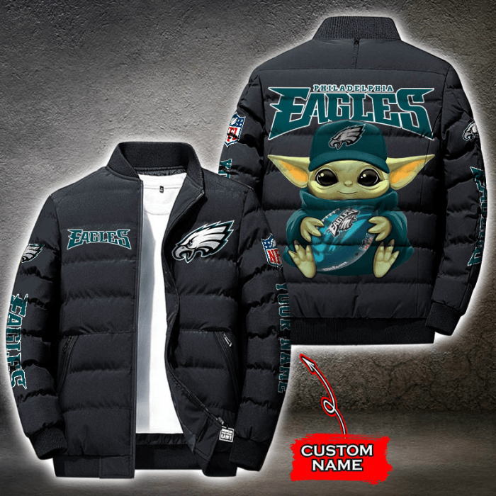 NFL Philadelphia Eagles Custom Name Baby Yoda Down Jacket Puffer Jacket PJ033