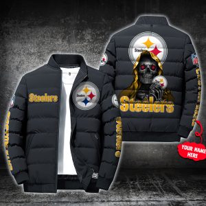 NFL Pittsburgh Steelers Custom Name Skull Down Jacket Puffer Jacket PJ002