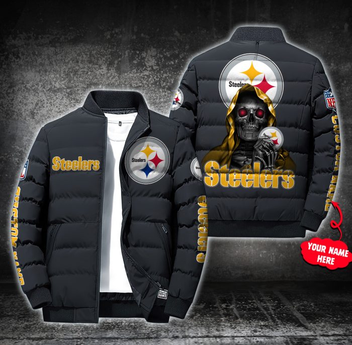 NFL Pittsburgh Steelers Custom Name Skull Down Jacket Puffer Jacket PJ002