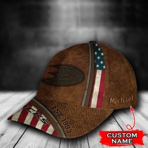Personalized Anaheim Ducks USA Flag Zipper 3D Classic Baseball Cap - Brown CGI1973
