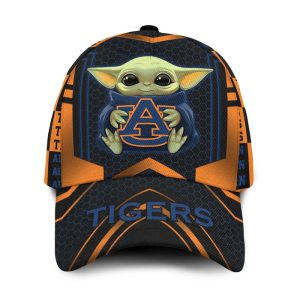 Personalized Auburn Tigers Baby Yoda 3D Baseball Cap - Orange Black CGI1093