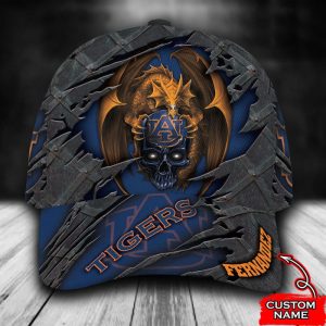 Personalized Auburn Tigers Dragon Skull 3D Baseball Cap - Navy CGI1479
