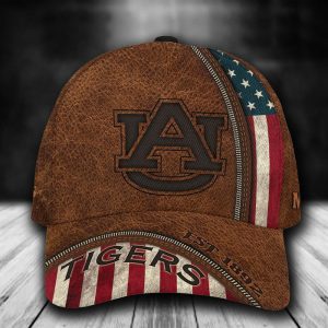 Personalized Auburn Tigers USA Flag Zip 3D Baseball Cap - Brown CGI1116