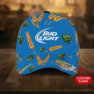 Personalized Bud Light Beer Wheat Pattern Baseball Cap/ Hat - Blue CGI2272