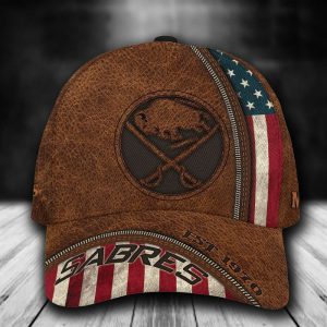 Personalized Buffalo Sabres USA Flag Zip 3D Baseball Cap - Brown CGI1426