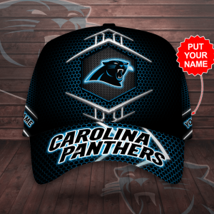Personalized Carolina Panthers Beehive Hexagon Pattern 3D Baseball Cap - Black Blue CGI2040