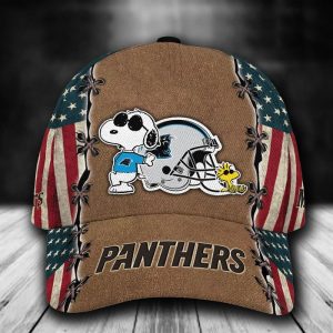 Personalized Carolina Panthers Snoopy USA Flag 3D Baseball Cap - Brown CGI1637
