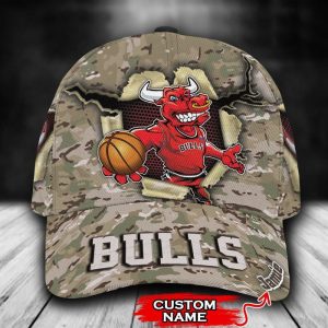 Personalized Chicago Bulls Mascot Camo Pattern 3D Baseball Cap CGI1009