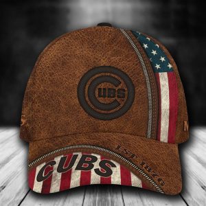 Personalized Chicago Cubs USA Flag Zip 3D Baseball Cap - Brown CGI1051