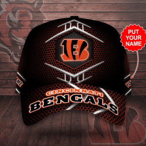 Personalized Cincinnati Bengals Beehive Hexagon Pattern 3D Baseball Cap - Black Orange CGI2096