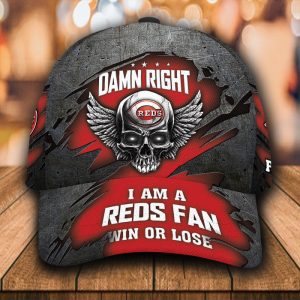 Personalized Cincinnati Reds Skull Damn Right Text 3D Classic Baseball Cap CGI385
