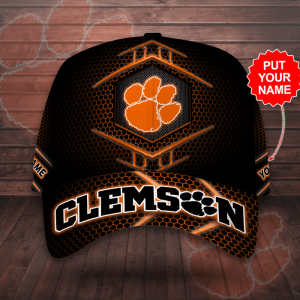 Personalized Clemson Tigers Beehive Hexagon Pattern 3D Baseball Cap - Black Orange CGI2064