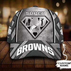 Personalized Cleveland Browns Superman Dad Logo 3D Baseball Cap - Grey CGI1126