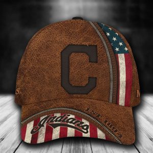 Personalized Cleveland Indians USA Flag Zipper 3D Classic Baseball Cap CGI914