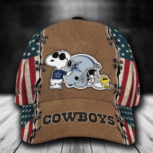 Personalized Dallas Cowboys Snoopy USA Flag 3D Baseball Cap - Brown CGI1620