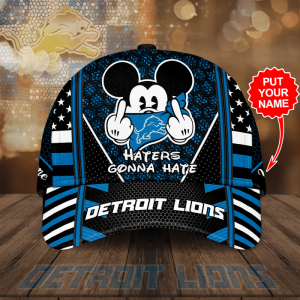 Personalized Detroit Lions Mickey Mouse Haters Gonna Hate 3D Baseball Cap - Black Blue CGI2079