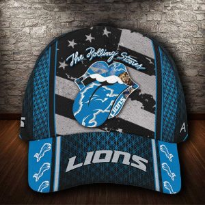 Personalized Detroit Lions The Rolling Stones 3D Baseball Cap - Blue CGI1559