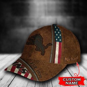 Personalized Detroit Lions USA Flag Zip 3D Baseball Cap - Brown CGI1655