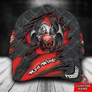Personalized Detroit Red Wings Dragon Skull 3D Baseball Cap - Red CGI1702