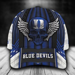 Personalized Duke Blue Devils Skull Wings 3D Baseball Cap - White Blue CGI1751
