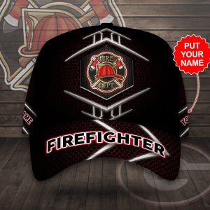 Personalized Firefighter Classic Red Trellis Baseball Cap - Black CGI2227