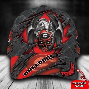 Personalized Georgia Bulldogs Skull Dragon 3D Baseball Cap - Red CGI1839