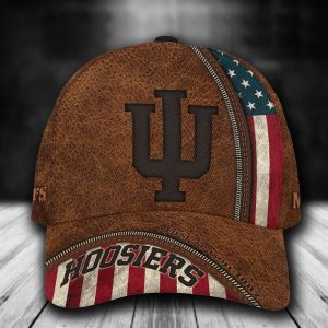 Personalized Indiana Hoosiers USA Flag Zip 3D Baseball Cap - Brown CGI1740