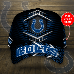 Personalized Indianapolis Colts Beehive Hexagon Pattern 3D Baseball Cap - Black Navy CGI2042