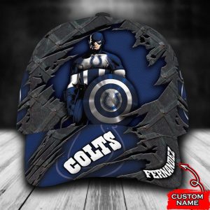 Personalized Indianapolis Colts Captain America Marvel 3D Baseball Cap - Navy CGI1738