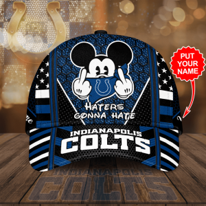 Personalized Indianapolis Colts Mickey Mouse Haters Gonna Hate 3D Baseball Cap - Black Navy CGI2003