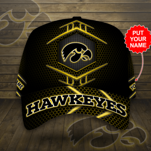 Personalized Iowa Hawkeyes Beehive Hexagon Pattern 3D Baseball Cap - Black Yellow CGI2093