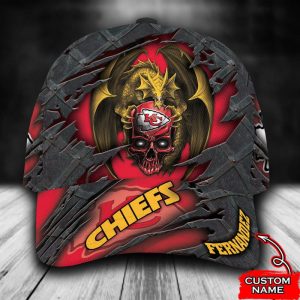 Personalized Kansas City Chiefs Dragon Skull 3D Baseball Cap - Red CGI1696