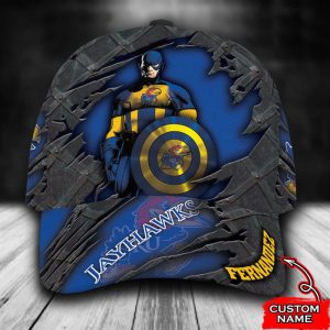 Personalized Kansas Jayhawks Captain America Marvel 3D Baseball Cap - Blue CGI1006