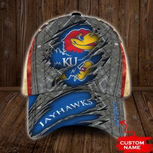 Personalized Kansas Jayhawks USA Flag 3D Baseball Cap - Blue CGI1625