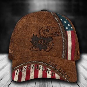 Personalized Kansas Jayhawks USA Flag Zip 3D Baseball Cap - Brown CGI1774
