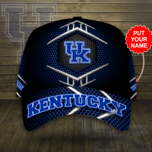 Personalized Kentucky Wildcats Beehive Hexagon Pattern 3D Baseball Cap - Black Blue CGI2014
