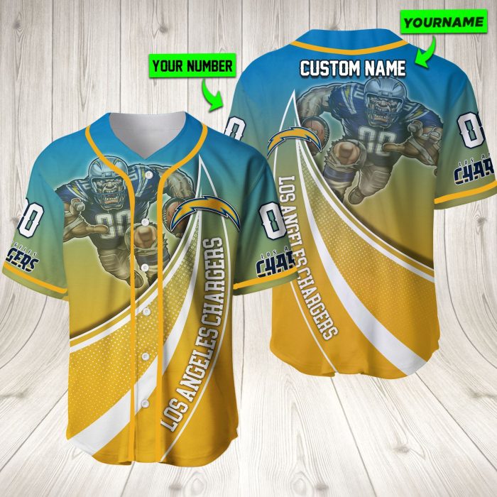 Personalized Los Angeles Chargers 3D Baseball Jersey Nfl Baseball Jersey Mascot BJ2167