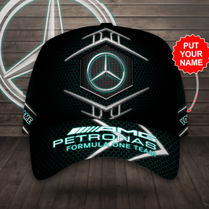 Personalized Mercedes AMG Petronas F1 Team Classic Blue Trellis Baseball Cap - Black CGI2165