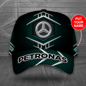 Personalized Mercedes AMG Petronas F1 Team Classic Green Trellis Baseball Cap - Black CGI2196