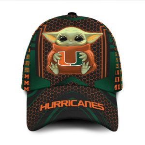 Personalized Miami Hurricanes Baby Yoda 3D Baseball Cap - Green CGI1868