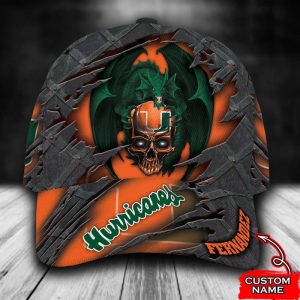 Personalized Miami Hurricanes Dragon Skull 3D Baseball Cap - Orange CGI1065