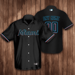 Personalized Miami Marlins Baseball 3D Hawaiian Shirt - Black BHS054